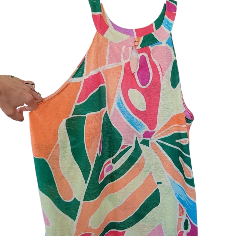 NWT Christian Siriano Linen Sleeveless Tank Top 3X Multicolor Artsy Boho - Picture 2 of 12